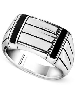 Mens Sterling Silver Ring, Onyx Accent Ring