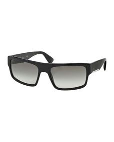 Prada Rectangular Plastic Sunglasses, Black