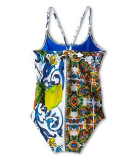 Dolce & Gabbana Kids Mediterranean One Piece Swimsuit (Toddler/Little Kids/Big Kids) White/Blue Print