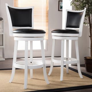 Watson White Solid Wood Swivel Bar Stool with Black Faux Leather