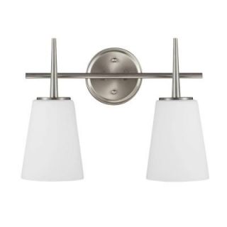 Sea Gull Lighting Driscoll 2 Light Brushed Nickel Wall/Bath Vanity Light with Inside White Painted Etched Glass 4440402 962