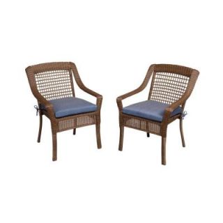 Hampton Bay Spring Haven Brown All Weather Wicker Patio Dining Chair with Sky Blue Cushion (2 Pack) 66 2222