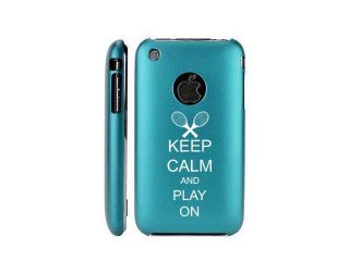 Apple iPhone 3G 3GS Light Blue E746 Aluminum Metal Back Case Keep Calm and Play On Tennis