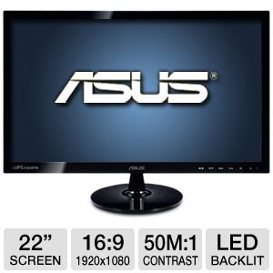 ASUS VS229H P 22 LED Monitor   1920 x 1080, 169, 500000001 Dynamic, 5ms, HDMI, DVI, VGA, Energy Star   VS229H P