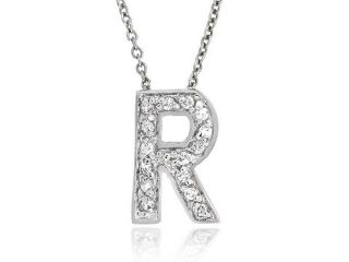 Sterling Silver CZ Letter R Initial Pendant