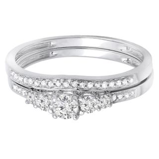 Miadora 10k White Gold 1/3ct TDW Diamond 3 stone Bridal Ring Set (G H
