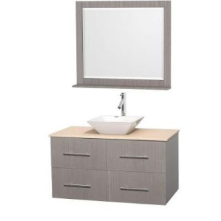 Wyndham Collection Centra 42 in. Vanity in Gray Oak with Marble Vanity Top in Ivory, Porcelain Sink and 36 in. Mirror WCVW00942SGOIVD2WM36