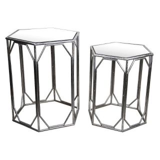 Set of 2 Mirror Top Hexagon Accent Tables
