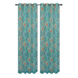 Window Elements Olina Printed Sheer Aqua Grommet Extra Wide Curtain Panel   54 in. W x 96 in. L YMC005666