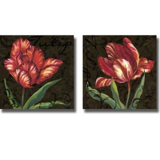 Red Flower 281 3 piece Gallery wrapped Hand Painted Canvas Art Set