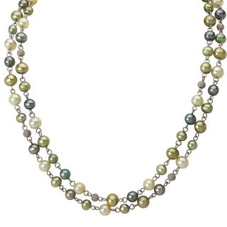DaVonna Silver Double row Multi Green FW Pearl Necklace (8 9 mm
