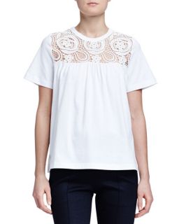 Chloe Floral Embroidered Babydoll Top, White
