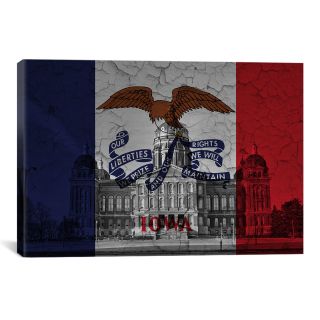 Iowa Flag, Capitol Building with Crack Graphic Art on Canvas