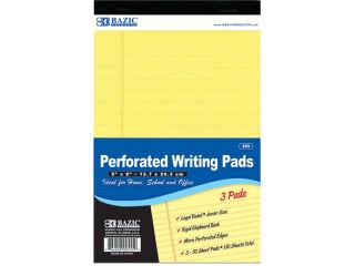 Bazic 555  24 50 Ct. 5 in. x 8 in. Canary Jr. Perforated Writing Pad  Pack of 24