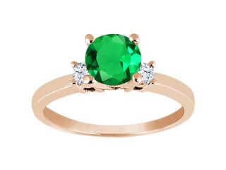0.93 Ct Round Green Nano Emerald White Topaz 18K Rose Gold Engagement Ring