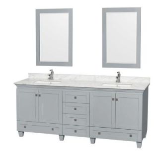 Wyndham Collection Acclaim 80 in. W x 22 in. D Vanity in Oyster Gray with Marble Vanity Top in Carrera White with White Basins and Mirrors WCV800080DOYCMUNSM24