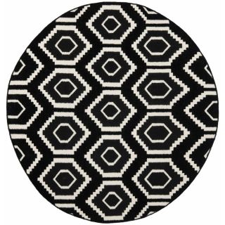 Safavieh Dhurries Black and Ivory Round Indoor Woven Area Rug (Common 6 x 6; Actual 72 in W x 72 in L x 0.42 ft Dia)