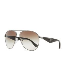 Prada Double Bar Aviator Sunglasses, Gunmetal/Black