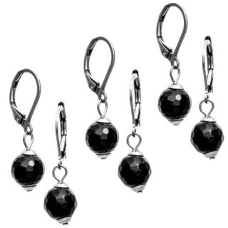 Aluma USA Faceted Black Agate Earrings   Lever Back, Set of 3 6433M 91
