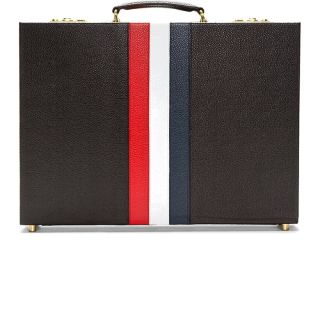 Thom Browne Black Pebbled Leather Stripe Briefcase