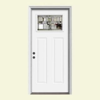 JELD WEN 36 in. x 80 in. Craftsman Oak Park 1 Lite Premium Painted Steel Prehung Front Door with Brickmould N11703