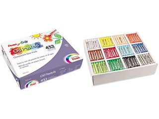 Pentel PHN12CP Arts Oil Pastels Class Pack, Set of 432, 2.38" Crayon Length   0.38" Crayon Diameter   432 / Pack