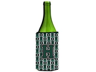 Letter H Football Green and White Wine Bottle Beverage Insulator Hugger CJ1071 HLITERK