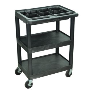 Luxor Small 3 shelf Utility Black Cart with Top Tub Shelf with