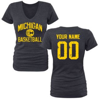 Michigan Wolverines Womens Navy Personalized Distressed Basketball Tri Blend V Neck T Shirt