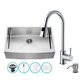 Vigo All in One Farmhouse Apron Front Stainless Steel 33 in. 0 Hole Single Bowl Kitchen Sink and Faucet Set VG15204