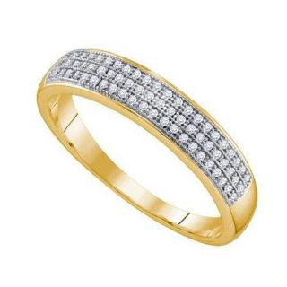 10K Yellow Gold 0.20ctw Elegant Micro Pave Diamond Fashion Mens 3 Row Band Ring