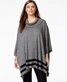Calvin Klein Plus Size Cowlneck Stripe Hem Poncho   Sweaters   Plus