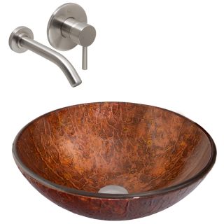 VIGO Glass Sink and Vessel Faucet Set Mahogany Moon Glass Vessel Bathroom Sink with Faucet (Drain Included)