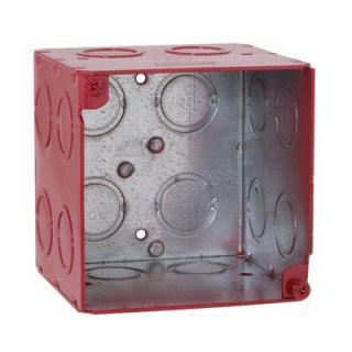 Raco 3 3/4 in. Square Welded Box, 3 1/2 Deep with 1/2 & 3/4 in. Concentric KO's   Life Safety Red (25 Pack) 911 2
