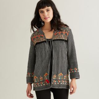 Black Embroidered Adia Jacket with Tie