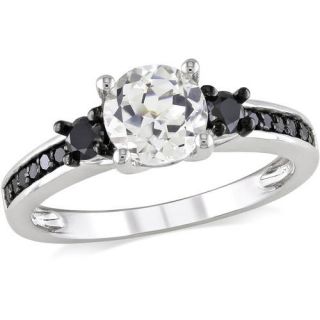 1 3/8 Carat T.G.W. Created White Sapphire and 1/3 Carat T.W. Black Diamond Sterling Silver Engagement Ring