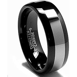 Mens Black plated Tungsten Carbide Comfort Fit Band (8 mm