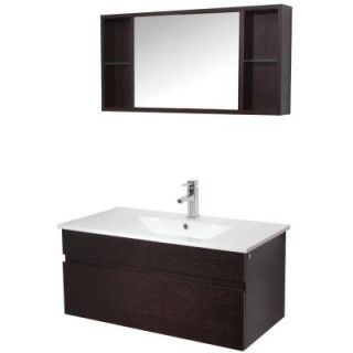 Vigo 35 in. Vanity in Wenge with Porcelain Vanity Top in White and Mirror VG09008104K