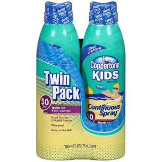 Coppertone Kids Continuous Spray Sunscreen, SPF 50, 6 fl oz, (Pack of 2)