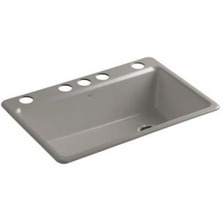 KOHLER Riverby Undermount Cast Iron 33 in. 5 Hole Single Bowl Kitchen Sink with Accessories in Cashmere K 5871 5UA3 K4