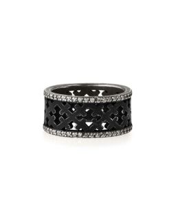 Katie Design Jewelry Ebonized Silver Crosses Band Ring with Diamonds