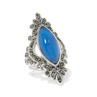Gray Marcasite and Blue Agate Sterling Silver Elongated Ring   7840206