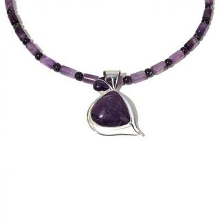 Jay King Yunnan Purple Stone and Amethyst Sterling Silver Pendant with 18" Bead   7577469
