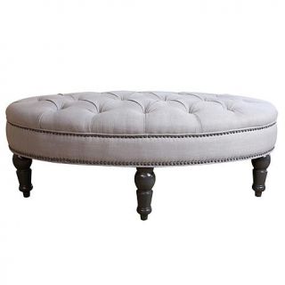 Abbyson Living Clairemont Oval Tufted Linen Ottoman with Nailhead Trim   Steel    7874547