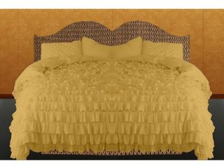 Italian Home Collections 3PC Ruffle Duvet Set 600 Thread Count Cal King 100% Egyptian Cotton Gold Solid by Hothaat