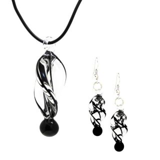 Bleek2Sheek Murano inspired Twirl Glass Pendant and Earring Set