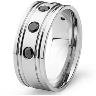 Men's Stainless Steel Black CZ Ring, 9 mm