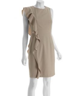 Calvin Klein Khaki Knit Ruffle Side Sleeveless Dress (319557202)