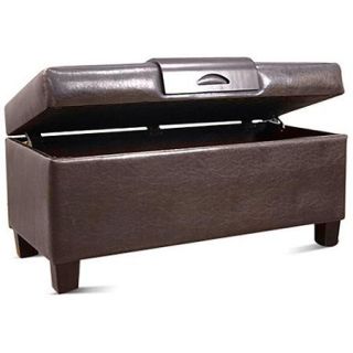 Leatherette Storage Bench with Wood Tray, Multiple Colors