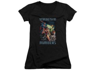 Justice League Strength In Number Juniors V Neck Shirt